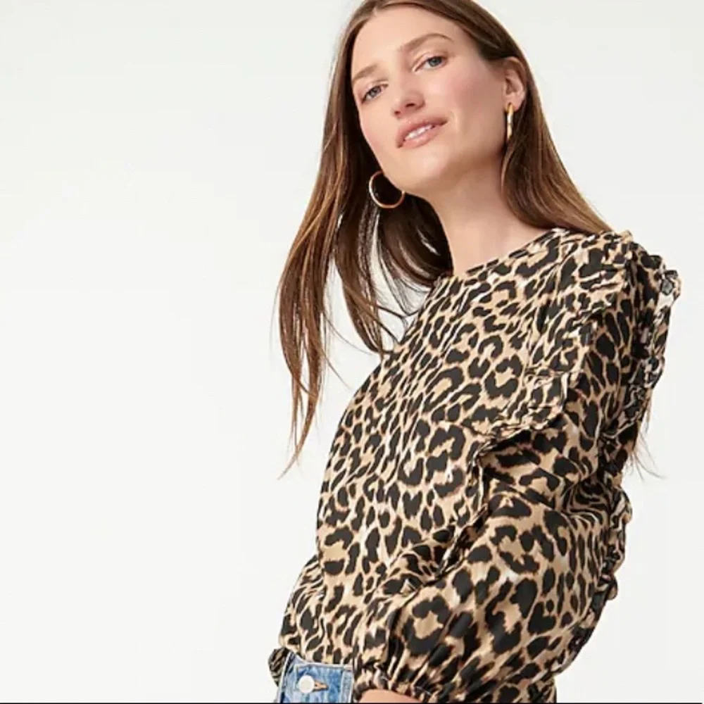 NWT J. Crew‎ Ruffle-Sleeve Top in Leopard